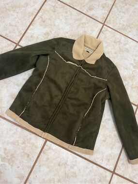 Bit & Bridle Cream / green Sherpa Jacket XL